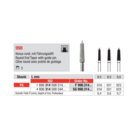 Diamant s vodícím čepem FG 998.023F (5ks/bal)