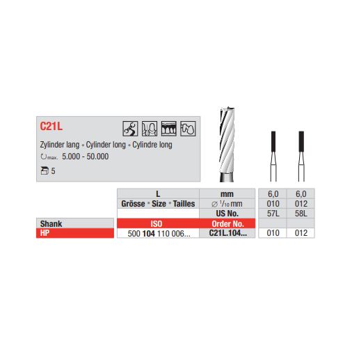 Tvrdokovový vrtáček HP C21  L.010 (5ks/bal)